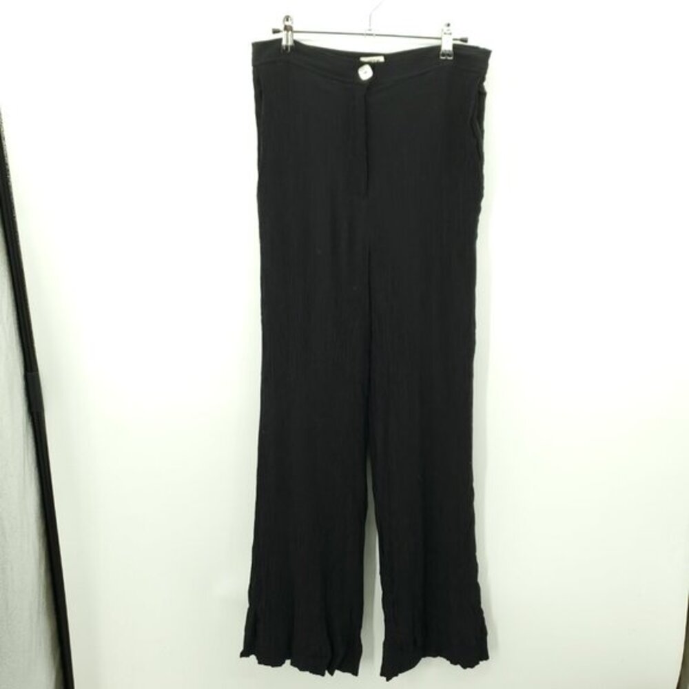 Jason Wu Crinkle Wide Leg High Rise Pants M Black